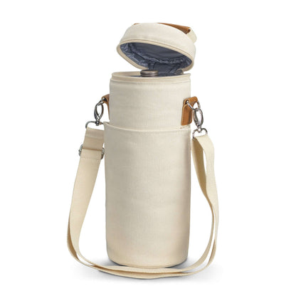Colton Single Wine Cooler Bag with a cream cotton canvas design and stylish carry strap, perfect for corporate gifts.
