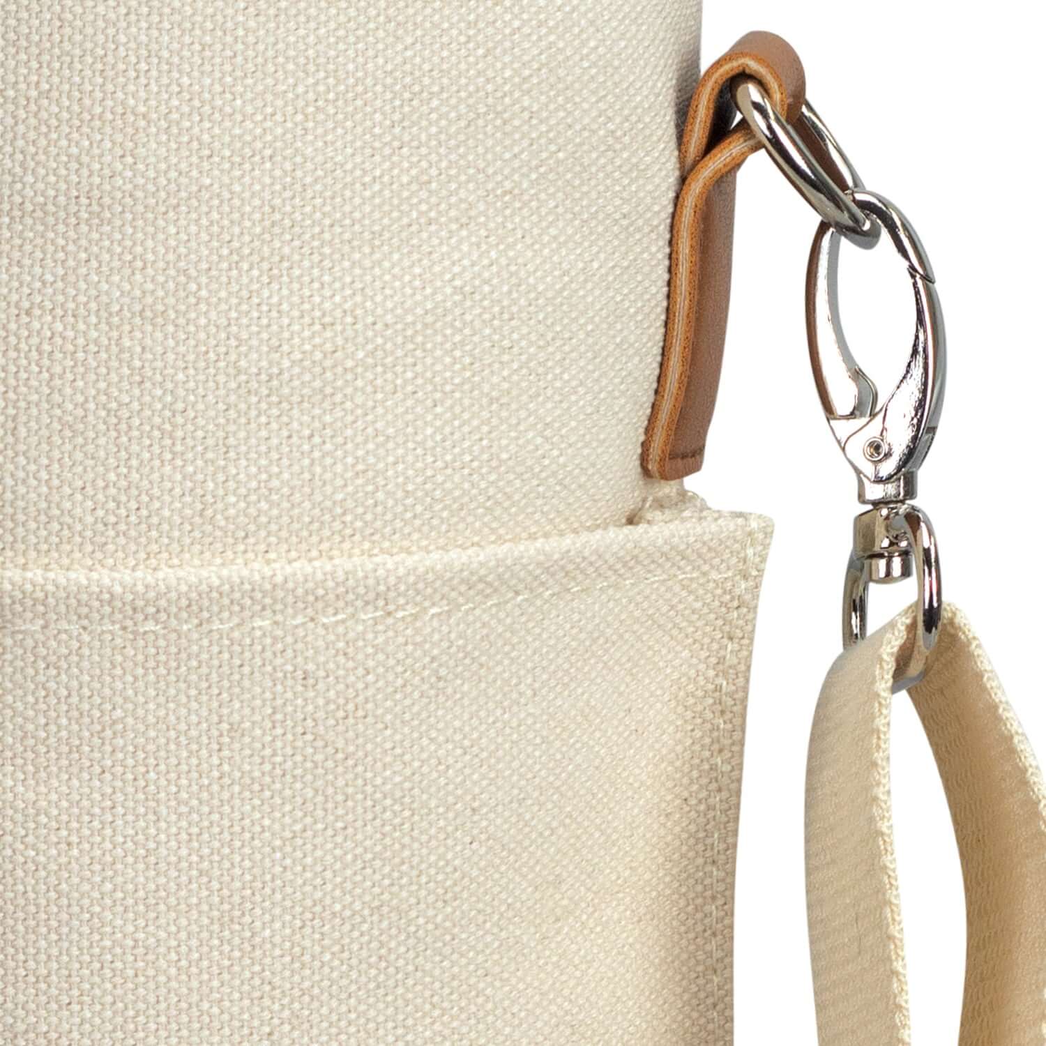 Detail of Colton Single Wine Cooler Bag showing cotton canvas and leather-look PU handle.