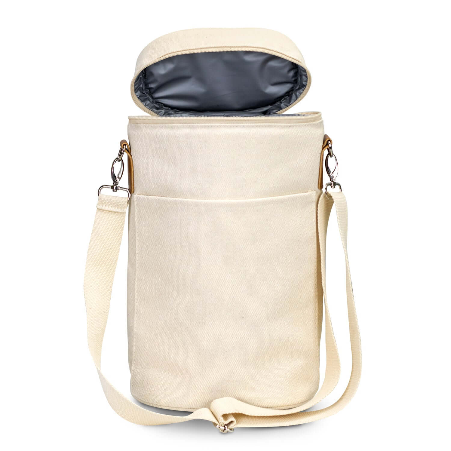 Colton Double Wine Cooler Bag in cream color with insulated interior and adjustable strap.
