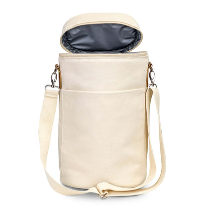 Colton Double Wine Cooler Bag in cream color with insulated interior and adjustable strap.