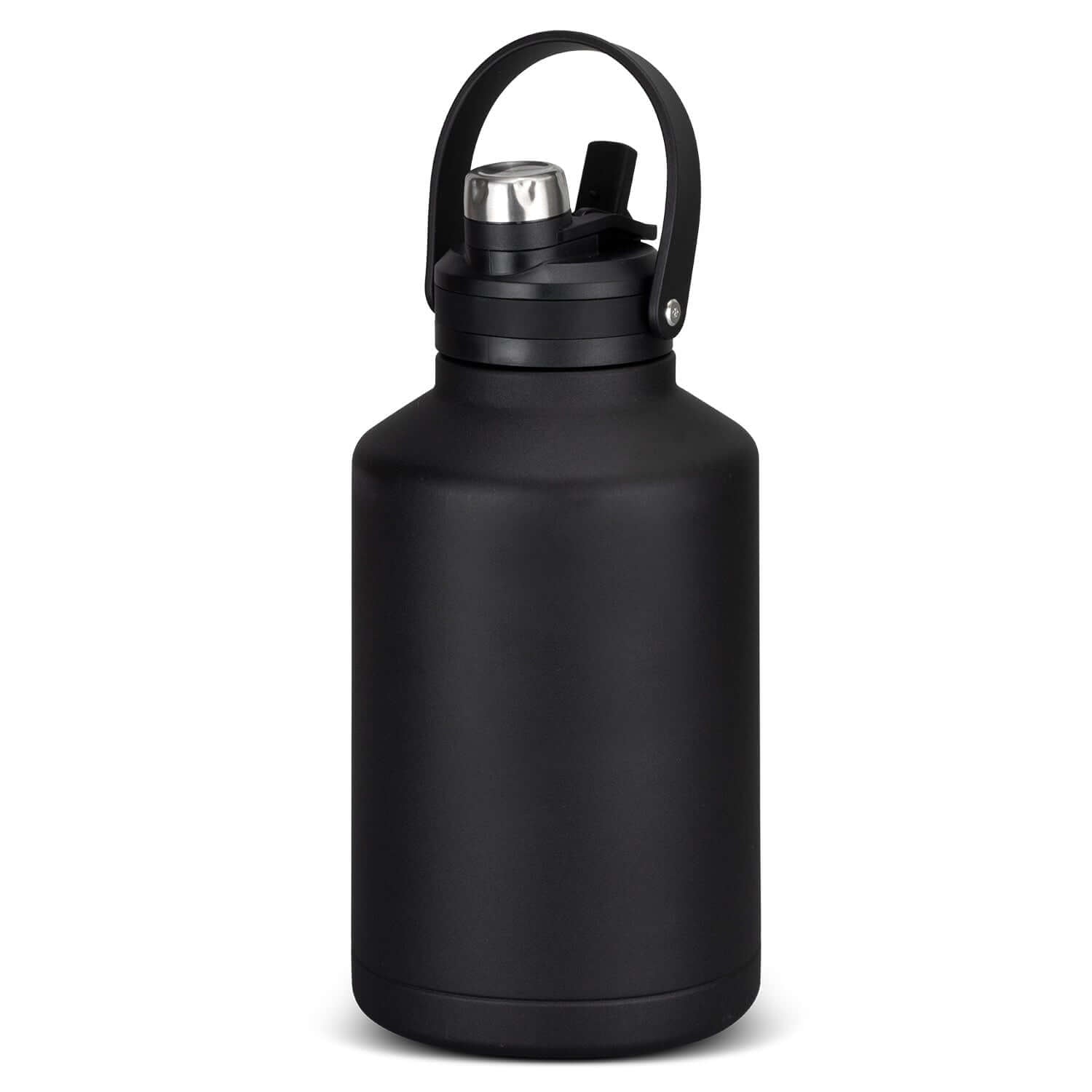 Grizzly Vacuum Bottle 2L in matte black finish with a sturdy carry handle and multi-function lid for easy sipping.