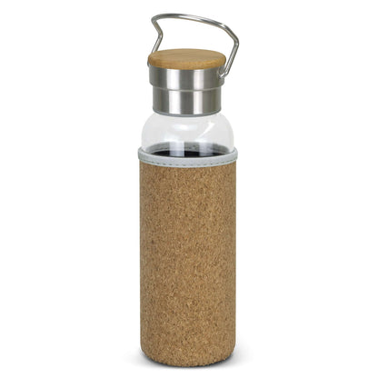 Nomad Glass Bottle with Cork Sleeve - stylish hydration solution with cork sleeve and metal lid.