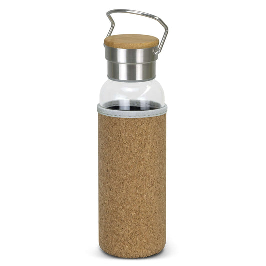 Nomad Glass Bottle with Cork Sleeve - stylish hydration solution with cork sleeve and metal lid.