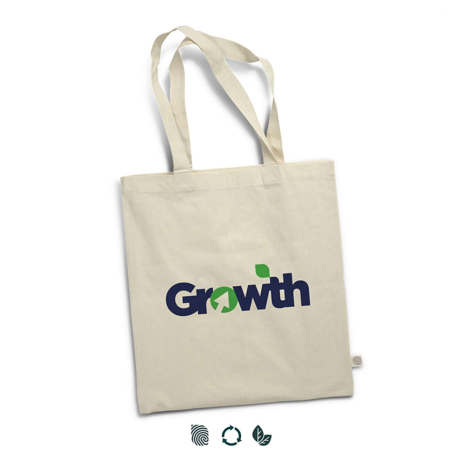 Beige Sonnet Recycled Cotton Tote Bag with Growth logo, eco-friendly corporate gift for promotional use.