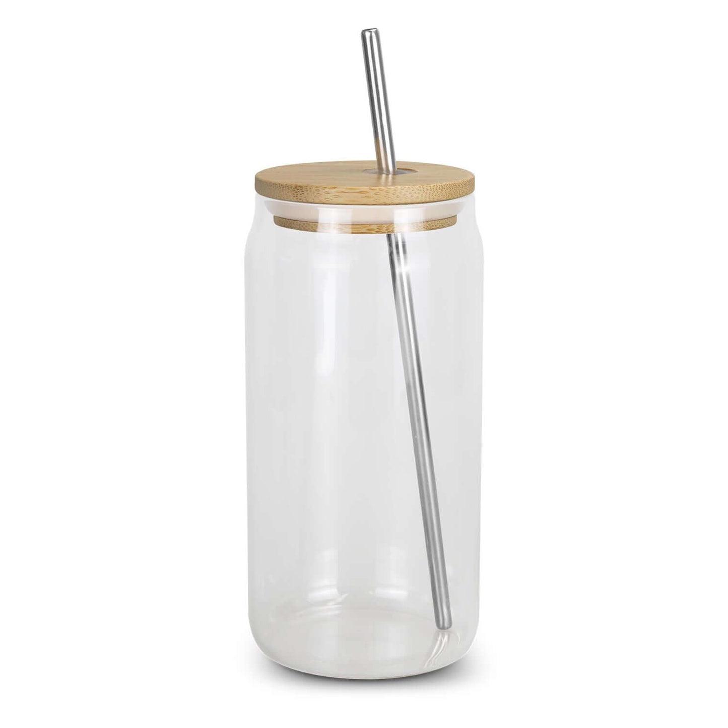 Fallon Glass Tumbler featuring a bamboo lid and stainless steel straw, ideal for smoothies and cold beverages.