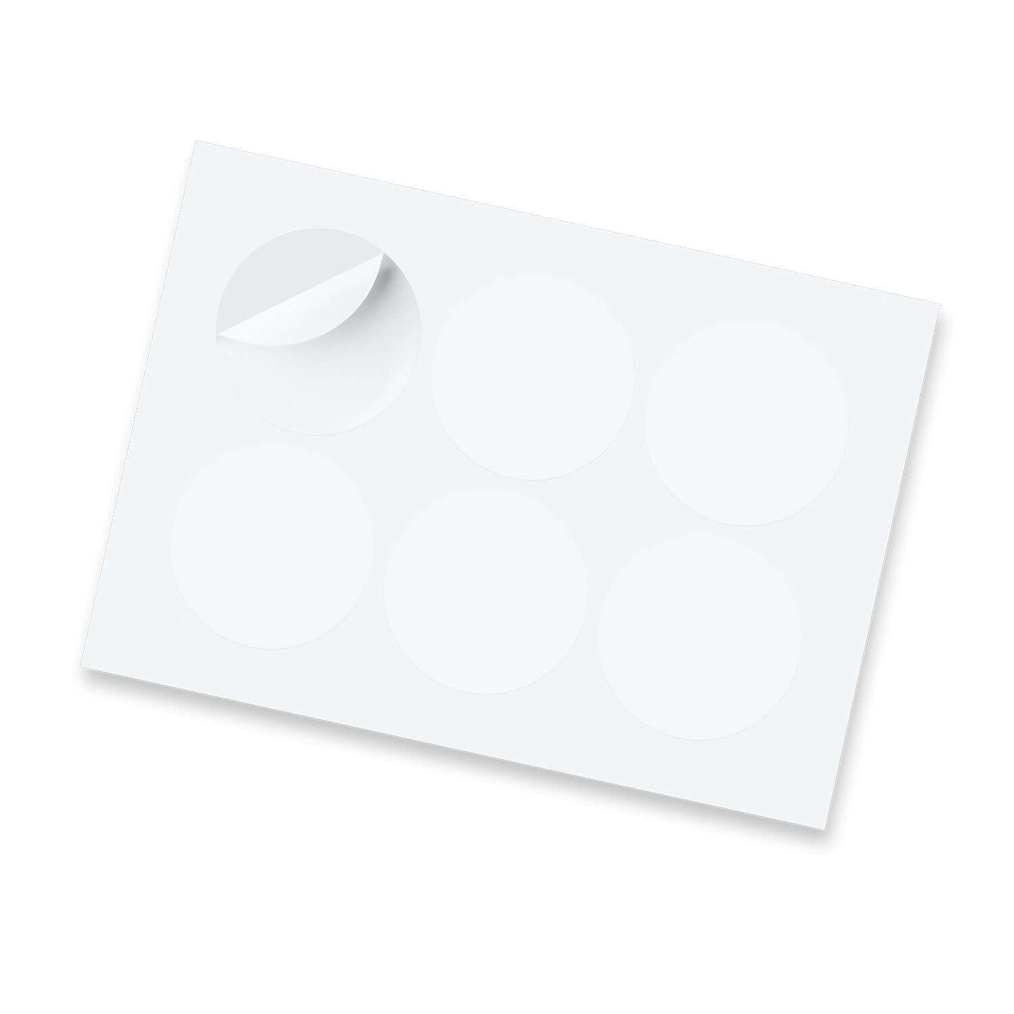 Sticker Sheet 80mm Circle - Gloss with six circular stickers and a glossy finish on A4 sheet.