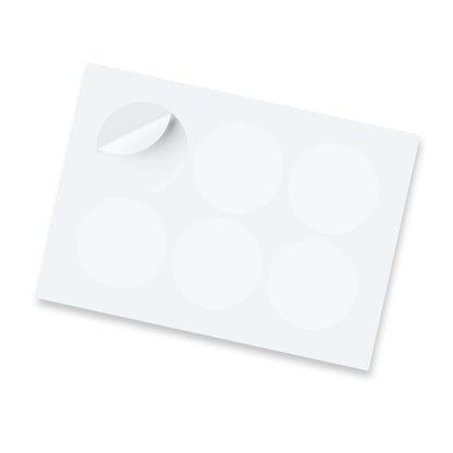 Sticker Sheet 80mm Circle - Gloss with six circular stickers and a glossy finish on A4 sheet.