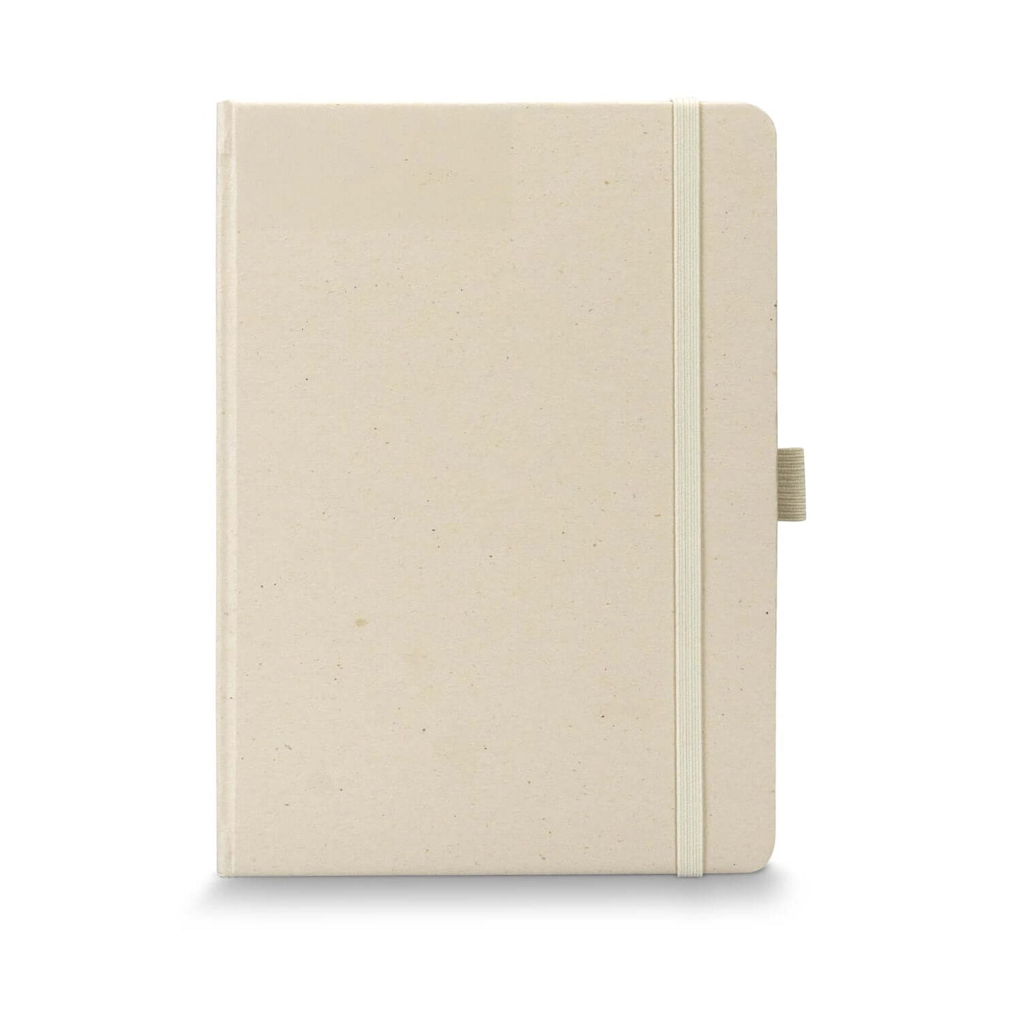Terra Recycled Paper Hard Cover Notebook with natural cover and elastic closure, perfect for eco-friendly corporate gift.