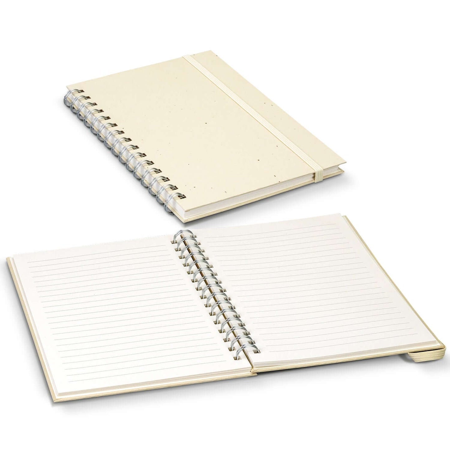 Terra Recycled Paper Spiral Notebook open and closed view, eco-friendly corporate gift with recycled paper.