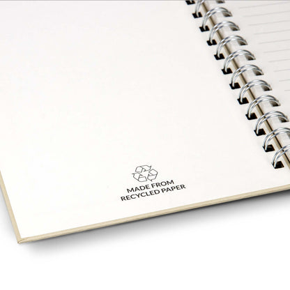Interior view of Terra Recycled Paper Spiral Notebook showcasing recycled paper and eco-friendly design.