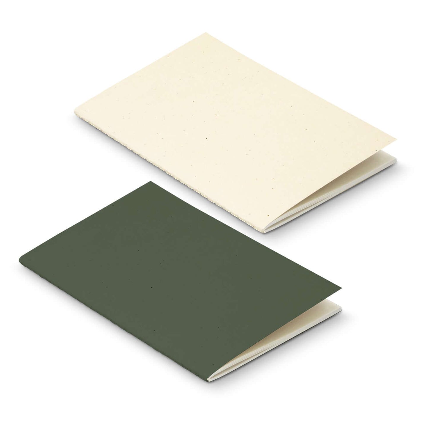 Terra Recycled Paper Soft Cover Notebook featuring an eco-friendly beige cover and a dark green cover.
