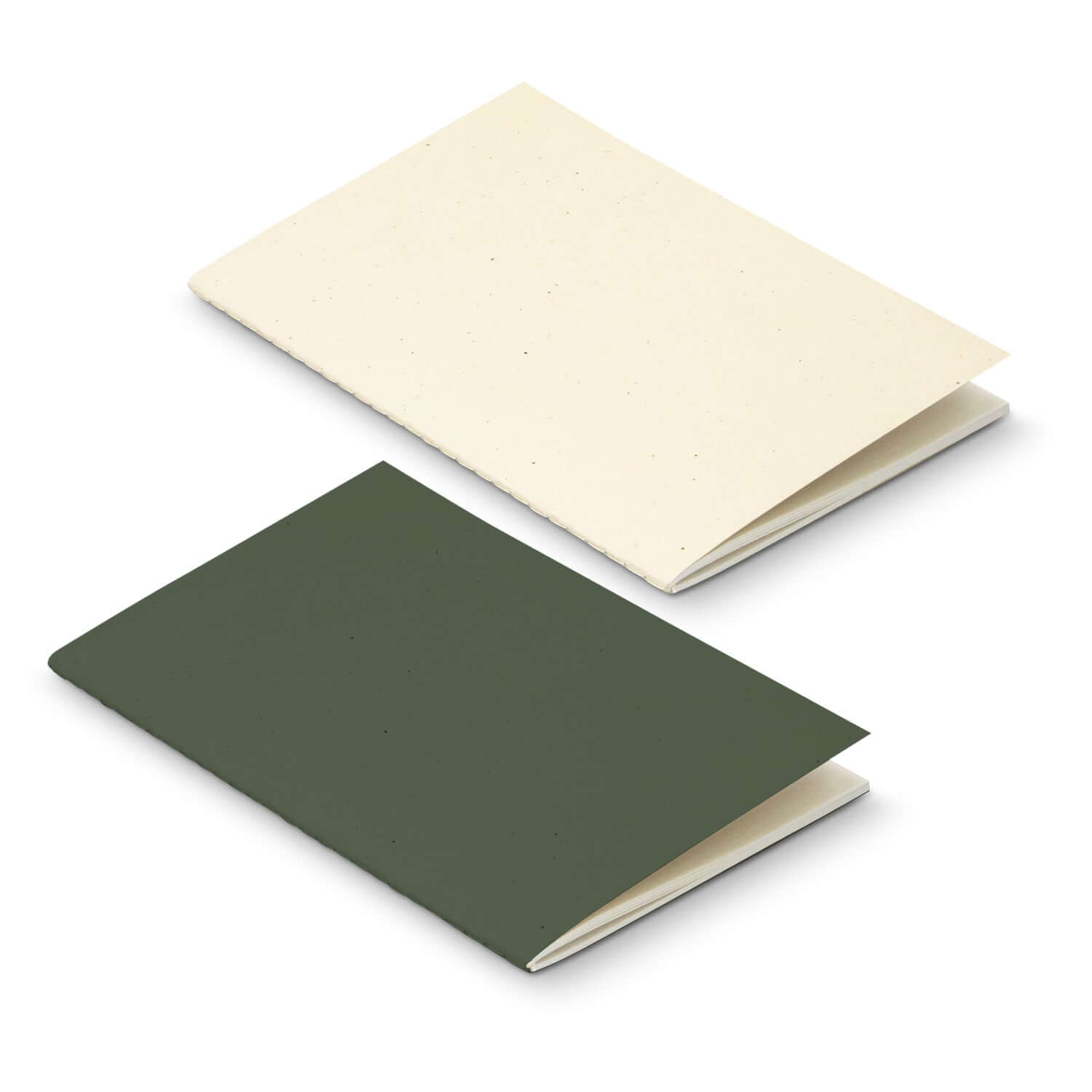 Terra Recycled Paper Soft Cover Notebook featuring an eco-friendly beige cover and a dark green cover.