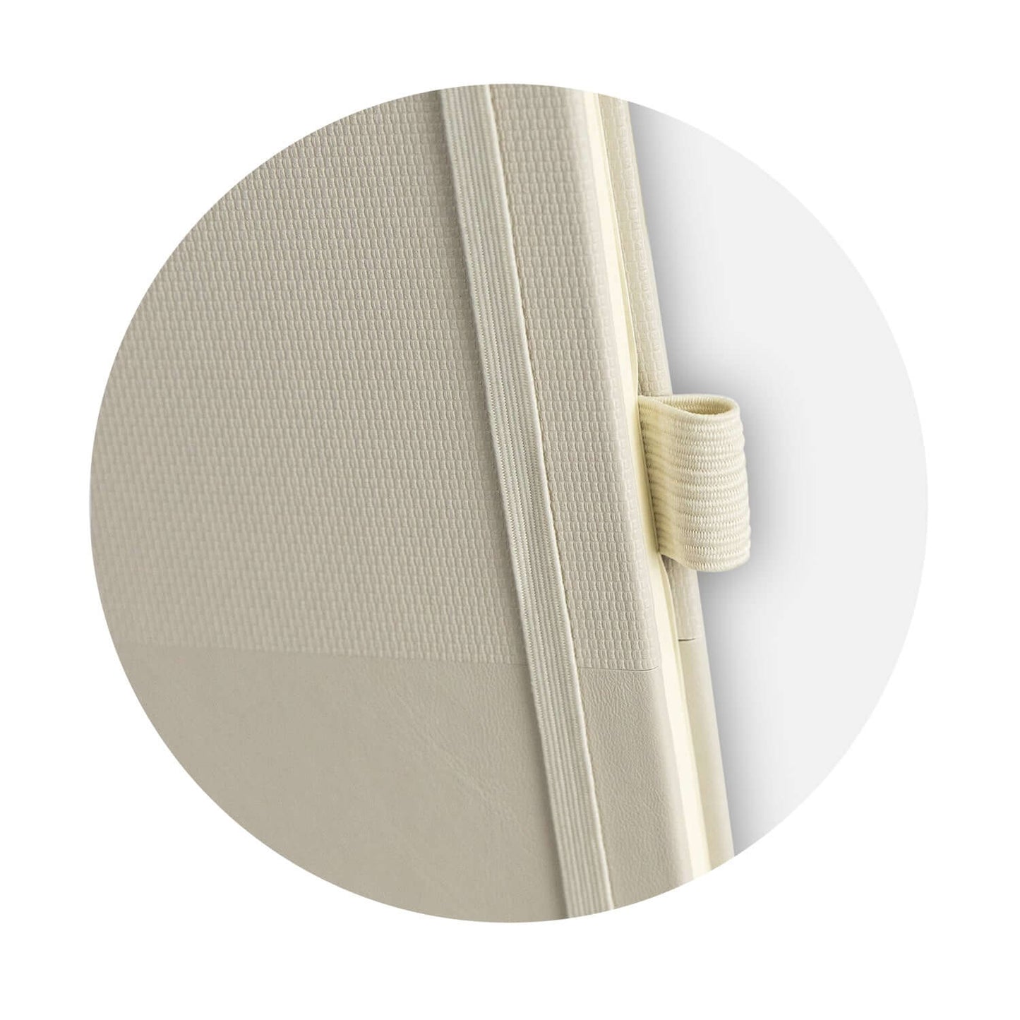 Close-up of the Harvard Recycled Notebook showing the textured recycled PU cover and elastic band.