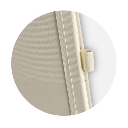 Close-up of the Harvard Recycled Notebook showing the textured recycled PU cover and elastic band.