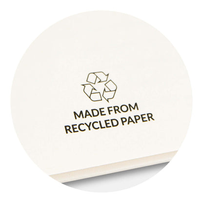 Made from recycled paper logo featured in Harvard Recycled Notebook, emphasizing eco-friendly materials.