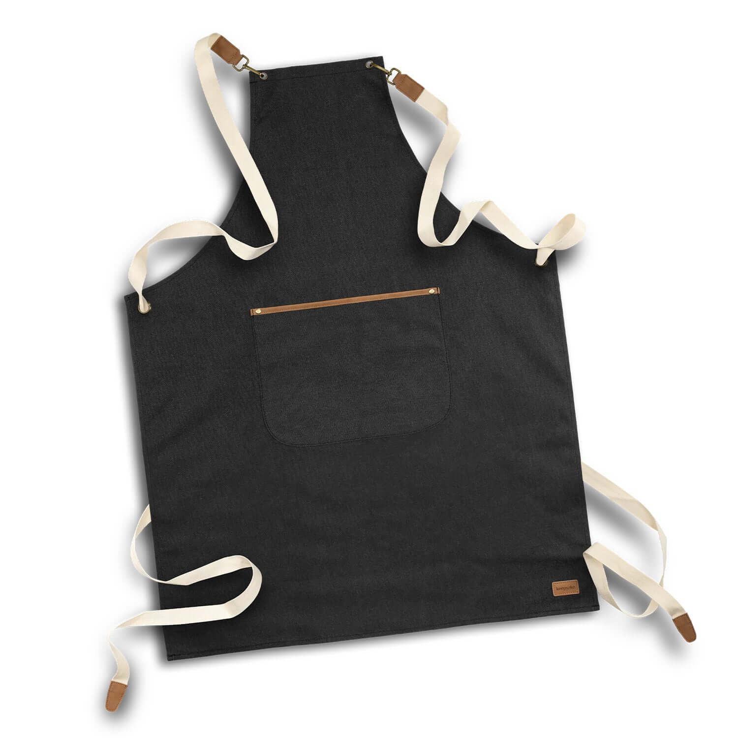 Keepsake Canvas Apron in chic washed black finish with leather-look pocket and adjustable straps, perfect for a Corporate Gift.