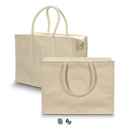 Iconic Shopping Cooler Tote Bag in neutral tones, featuring padded handles and a zip closure for convenient storage.