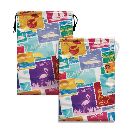 Satin Gift Bag - Large featuring colorful summer-themed designs and a secure drawstring closure.