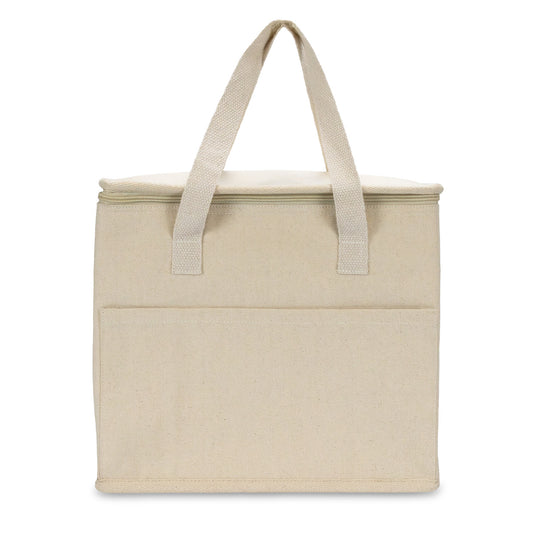 Aden Lunch Cooler Bag featuring natural cotton handle and front slip pocket for easy storage.