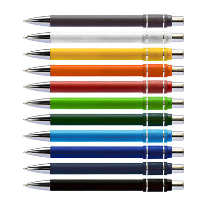 Variety of Eon Spinner Pens in multiple colors, showcasing retractable aluminium design for corporate gifting.