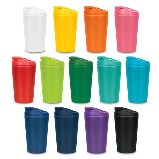 Corsica Coffee Cup collection showcasing various colors and double wall design, perfect for corporate gifts.