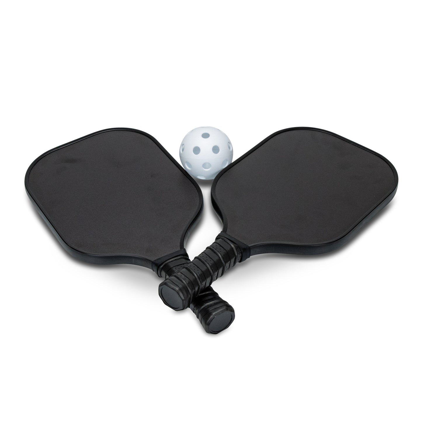 Baseline Pickleball Set with two paddles and one white pickleball on a white background