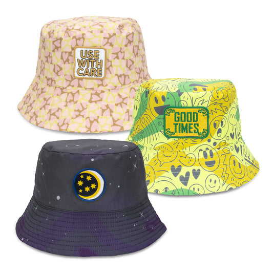 Sonny Custom Bucket Hat with Embroidery Patch in three stylish designs.