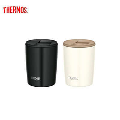 Thermos JDP-300 Dishwasher-Safe Tumbler Cup with Lid in black and white colors, perfect for corporate gifts.