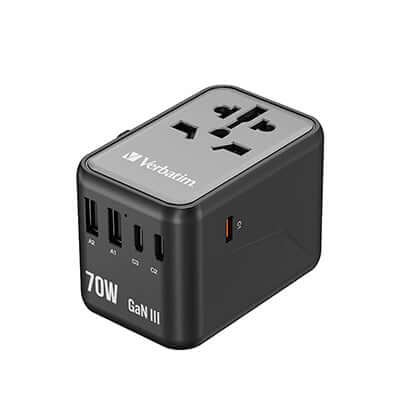 Verbatim 32124 GaN III 70W Universal Travel Adapter with multiple ports