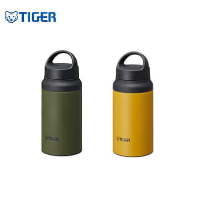 Tiger 400Ml Double Stainless Steel Bottle MCZ-S040 in green and yellow color options.