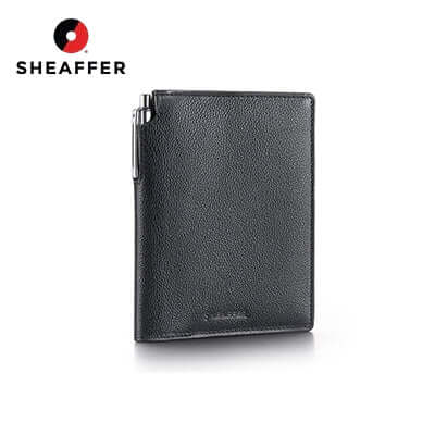 Sheaffer Gift Set Sentinel Ballpoint Pen with Leather Passport Holder in sleek black leather.