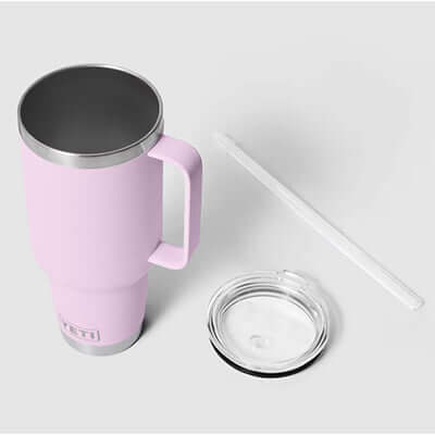 Yeti Rambler® 42 Oz Mug With Straw Lid in pink with included straw and lid for hydration on-the-go.