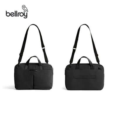 Bellroy Tokyo Laptop Bag 14" displayed in black with adjustable straps and dual handle option.