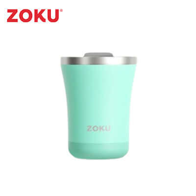 Zoku 12oz 3 in 1 Stainless Steel Tumbler in mint green color with stainless steel lid, perfect for hot or cold drinks.