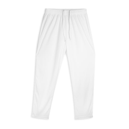 Custom Active Pants in white, featuring an elasticated waistband and breathable mesh fabric, perfect for sports and active wear.