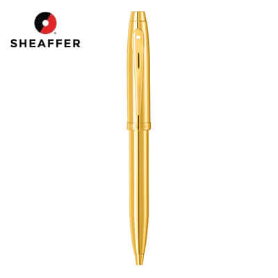 Sheaffer® Glossy PVD Gold Ballpoint Pen With PVD Gold Trim on a white background.
