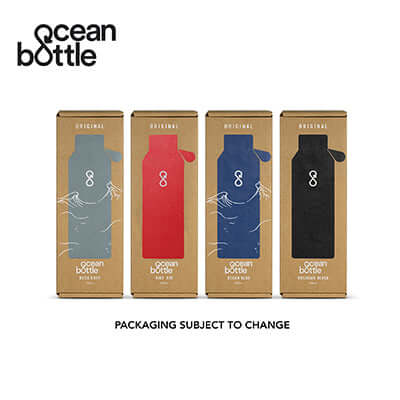 Ocean Bottle Original Vacuum Bottle packaging in three colors for eco-friendly hydration solutions.