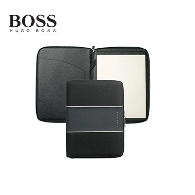 Hugo Boss Conference Folder A4 Gear Blue displayed open and closed, perfect for corporate gifting and professional use.