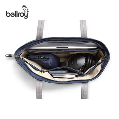 Inside view of the Bellroy Tokyo Tote Compact showcasing organization features and padded laptop sleeve.