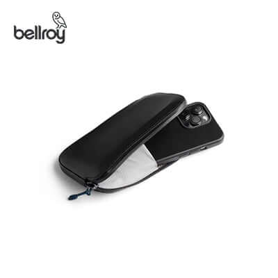 Bellroy All Conditions Phone Pocket Leather with iPhone 7, ideal corporate gift for convenience and style.