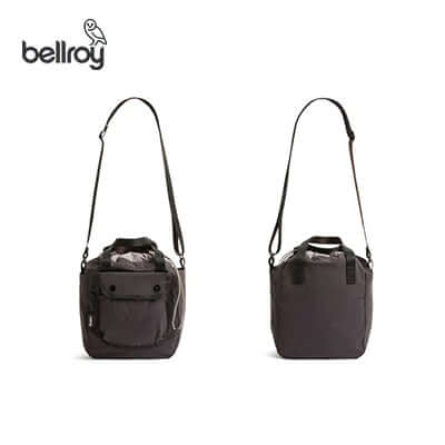 Bellroy Cinch Bucket Bag in black with adjustable strap, perfect for everyday use and as a corporate gift.