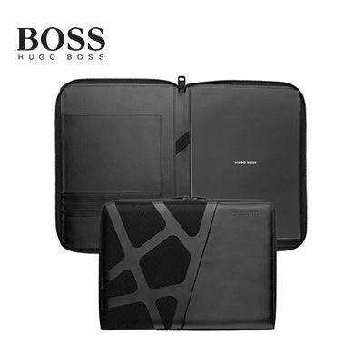 Hugo Boss Conference Folder Zip A4 Craft Black with sleek design and durable polyurethane construction.