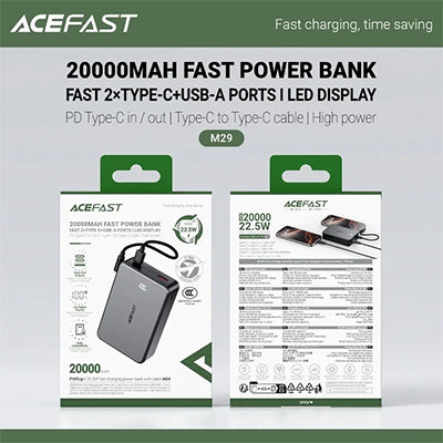 Acefast M29 Power Bank 20000mAh PD 22.5W Fast Charging CCC Certified