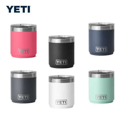 Yeti Rambler® 10 oz Stackable Lowball Cup in various colors, perfect for corporate gifts.