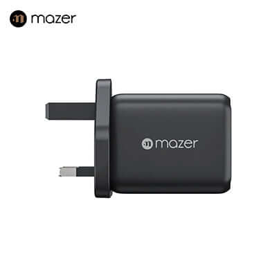 Mazer GaNPrestige 65W GaN Wall Charger (3 Ports) compact design with logo