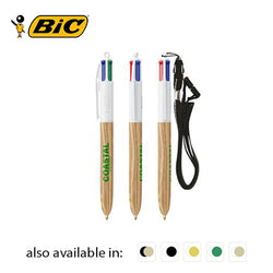 BIC 4 Colours Wood Style Ballpen with Lanyard
