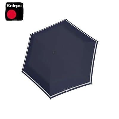 Knirps Rookie Manual Reflective Umbrella viewed from above, dark blue with white trim, perfect for kids.