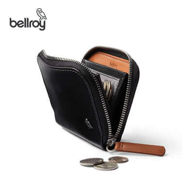 Bellroy Folio Mini Wallet open, showing coin section and cards, ideal Corporate Gift.