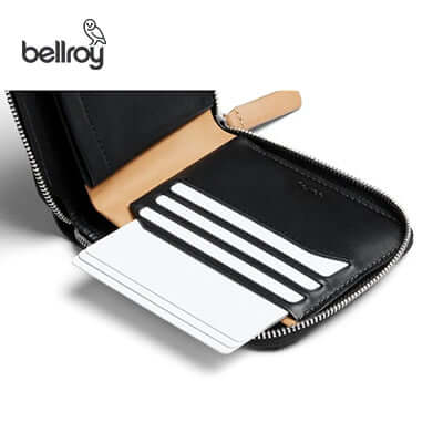 Interior view of the Bellroy Zip Wallet showcasing card slots and premium leather design.