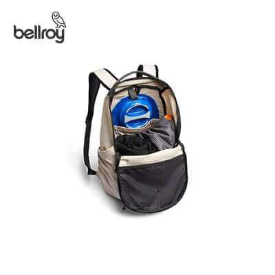 Bellroy Lite Ready Backpack with organized compartments and a water bottle pocket, ideal for travel and corporate gift.